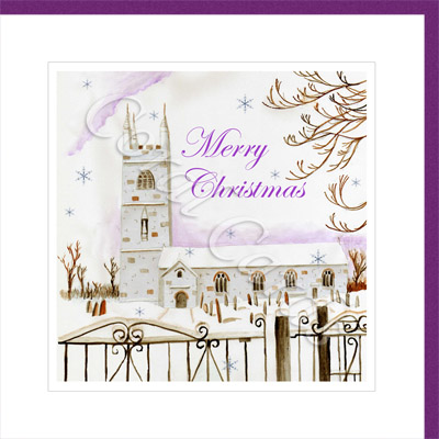 Christmas image of Week St Mary Church touched with iridescent glitter - Coralie Goodman